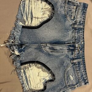 Distressed Denim Shorts with Patches